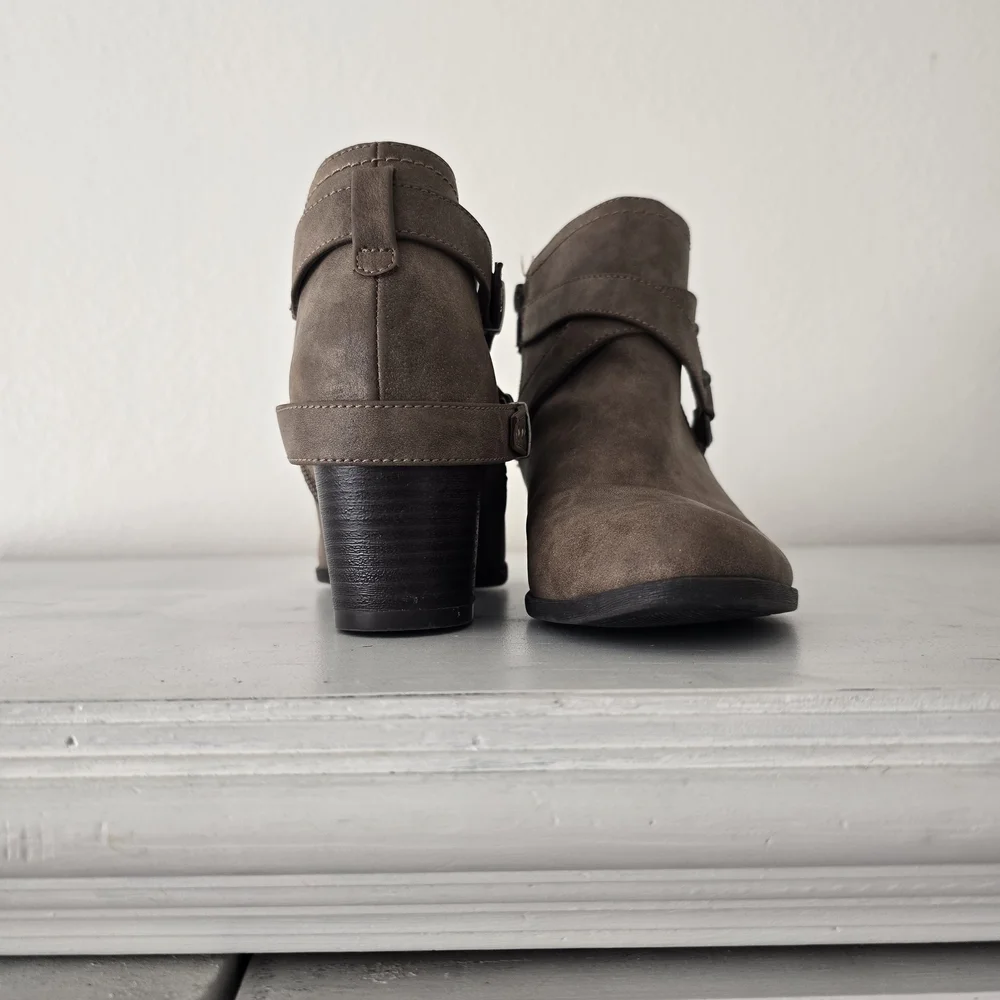 Women’s Taupe Suede Ankle Boots with Buckle Detail - Picture 2 of 2